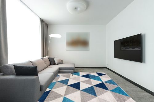 Well Woven Isometry Blue & Grey Modern Geometric Triangle Pattern Area Rug 7'10" x 9'10" Soft Shed Free Easy to Clean Stain Resistant in Modern Living Room with Grey Couch