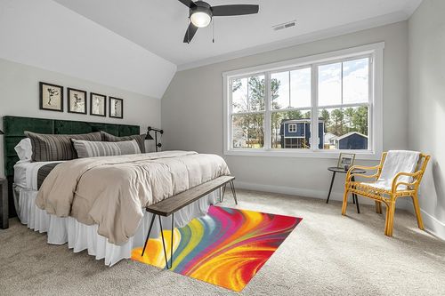 Rugshop Modern Contemporary Waves Non-Slip (Non-Skid) Area Rug 5 X 7 (5' 3" X 7' 3") Multi in Grey Traditional Bedroom with King Bed