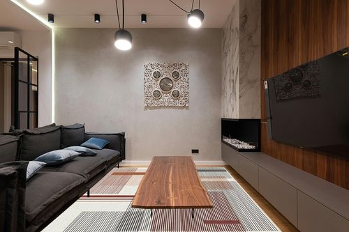 8'x10' | Washable Modern Area Rugs | Living Room & Kitchen Rugs | Interior Rugs ... in Dark Wood Living Room with Black Couch