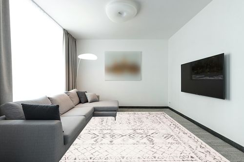 SAFAVIEH Tulum Collection Area Rug - 9' x 12', Ivory & Grey, Moroccan Boho Distressed Design, Non-Shedding & Easy Care, Ideal for High Traffic Areas in Living Room, Bedroom (TUL268A) in Modern Living Room with Grey Couch