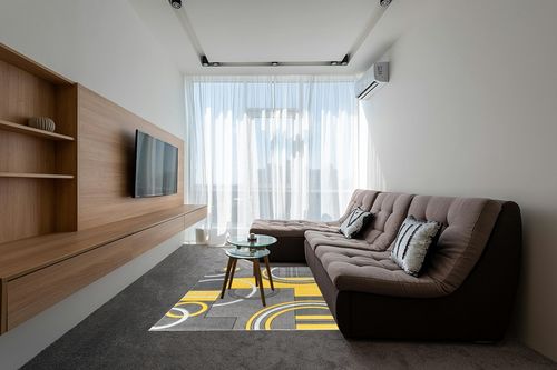 GLORY RUGS Area Rug Modern Soft Hand Carved Contemporary Floor Carpet with Premium Fluffy Texture for Indoor Living Dining Room and Bedroom Area (5x7, Yellow) in Grey Living Room with Brown Couch