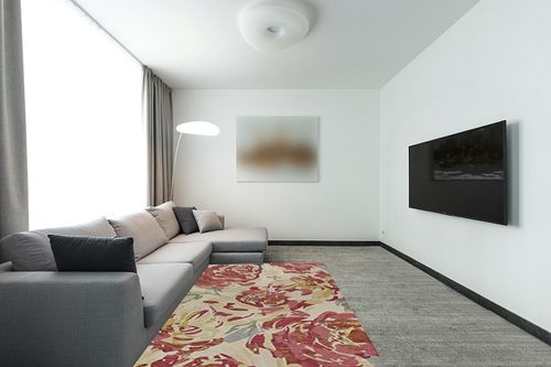 Fab Habitat Indoor Wool Rug - Hand-Hooked Pure Indian Wool by Expert Weavers - Provides Comfort and Beauty for Everyday Use - Gulmarg - Multicolor (5' x 8') in Modern Living Room with Grey Couch