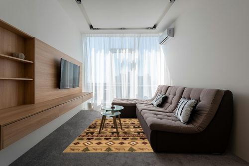 Atwell Southwestern Beige Rug Millwood Pines Rug Size: Rectangle 5'3" x 7'6" in Grey Living Room with Brown Couch