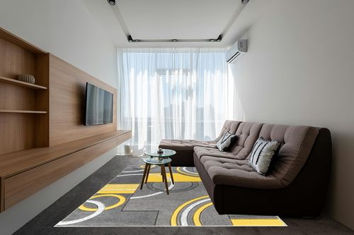 GLORY RUGS Area Rug Modern Soft Hand Carved Contemporary Floor Carpet with Premium Fluffy Texture for Indoor Living Dining Room and Bedroom Area (8x10, Yellow) in Grey Living Room with Brown Couch
