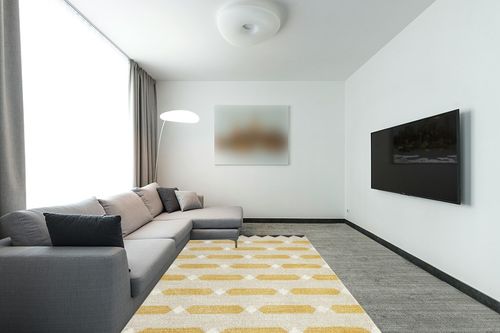 Abani Contemporary Transitional Area Rug - Non-Shed Yellow & Cream 6' x 9' Living Room Rug Rugs in Modern Living Room with Grey Couch