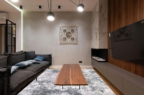 Area Rug Living Room Rugs: 8x10 Indoor Soft Fluffy Rug Abstract Carpet for Bedroom Kitchen Dining Room Floor Washable Plush Throw Large Accent Rug Home Office Nursery Decor - Gray in Dark Wood Living Room with Black Couch