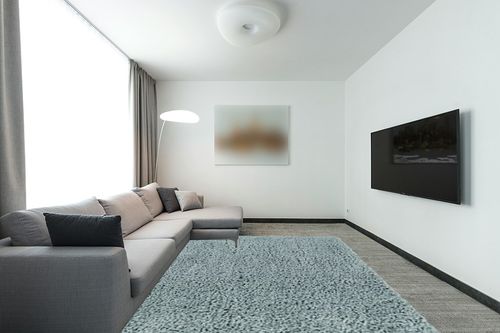 Mark&Day Area Rugs, 8x10 Abraham Modern Shag Teal Area Rug, Blue Carpet for Living Room, Bedroom or Kitchen (7'10" x 10') in Modern Living Room with Grey Couch