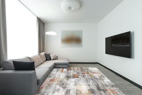 vivorug Washable Rug, Ultra Soft Area Rug 8x10, Non Slip Abstract Rug Foldable, Stain Resistant Rugs for Living Room Bedroom, Modern Fuzzy Rug (Gray/Rust, 8'x10') in Modern Living Room with Grey Couch