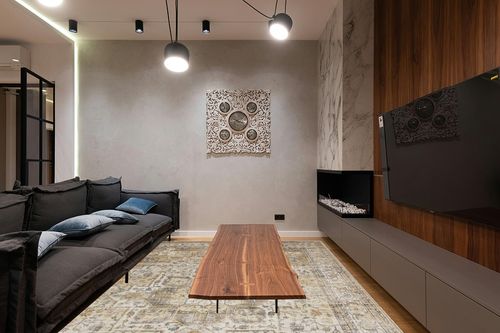 Area Rug 9x12 Living Room: Soft Large Washable Rugs with Non-Slip Rubber Backing Stain Resistant Modern Indoor Boho Vintage Carpet for Bedroom Dining Nursery Room Home Office (Beige/Brown) in Dark Wood Living Room with Black Couch
