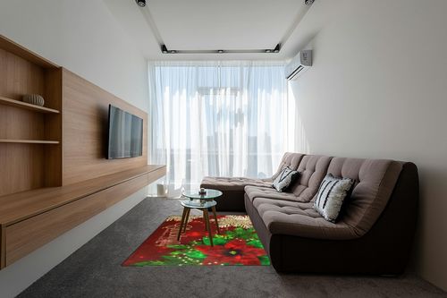 ALAZA Christmas Area Rugs, Area Rugs 5x7 for Living Room Bedroom Home Decorative Christmas Poinsettia and Snowflakes (1) in Grey Living Room with Brown Couch