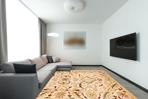 SAFAVIEH Antiquity Collection Area Rug - 8'3" x 11', Ivory, Handmade Traditional Oriental Wool, Ideal for High Traffic Areas in Living Room, Bedroom (AT14A) in Modern Living Room with Grey Couch