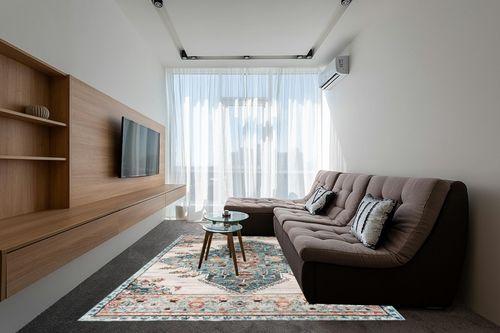 Well Woven Indira Manor Vintage Bohemian Medallion Oriental Blue 8x10 (7'10" X 9'10") Area Rug in Grey Living Room with Brown Couch
