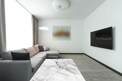 Modern Marble Granite Texture Fluffy Area Rugs for Living Room, Gray Cracks and White Stone Soft Carpet, Washable Indoor Non-Slip Accent Floor Mats for Bedroom Nursery Decor, 5x7ft in Modern Living Room with Grey Couch