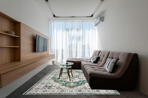 zesthome 8x10 Area Rugs,Stain Resistant Washable Rug,Ultra-Thin Rugs for Living Room,Bedroom,Non-Slip Backing Home Decor Large Area Rug (Green,8'x10') in Grey Living Room with Brown Couch