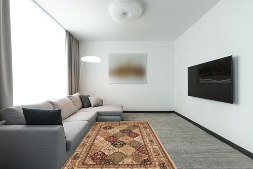 SAFAVIEH Lyndhurst Collection Area Rug - 5'3" x 7'6", Multi & Beige, Traditional Oriental Design, Non-Shedding & Easy Care, Ideal for High Traffic Areas in Living Room, Bedroom (LNH221C) in Modern Living Room with Grey Couch
