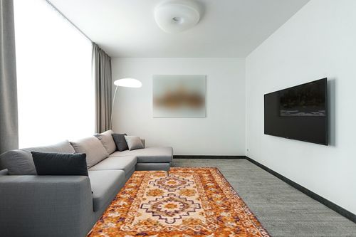 SAFAVIEH Aspen Collection Area Rug - 6' x 9', Brown & Purple, Handmade Southwestern Tribal Wool, Ideal for High Traffic Areas in Living Room, Bedroom (APN127T) in Modern Living Room with Grey Couch