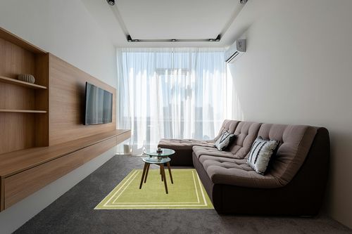 Nourison Essentials Indoor/Outdoor Green Ivory 5' x 7' Area -Rug, Easy -Cleaning, Non Shedding, Bed Room, Living Room, Dining Room, Backyard, Deck, Patio (5x7) in Grey Living Room with Brown Couch