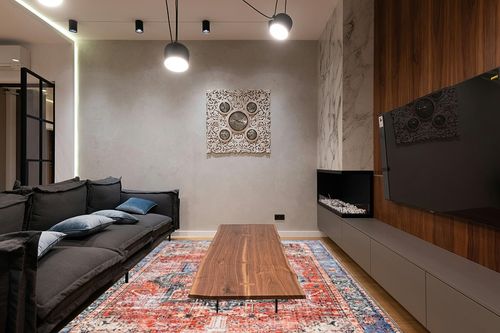 ROCYJULIN 5x7 Area Rugs for Living Room, Machine Washable Vintage Rugs for Bedroom, None Slip Persian Carpet for Dining Room Under Table, Low Pile Soft Oriental Rug, Orange/Red in Dark Wood Living Room with Black Couch