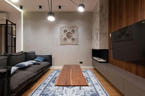 xilixili Area Rug 6x9 - Anti-Slip Backing Washable Rug - Stain Resistant Boho Rugs for Living Room,Bedroom & Dining Room,Vintage Printed Area Rugs (Navy Blue,6'x9') in Dark Wood Living Room with Black Couch