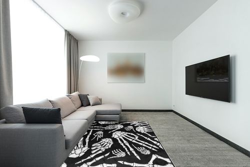 ALAZA Black White Halloween Skeleton Hand Area Rug Rugs for Living Room Bedroom 7' x 5' in Modern Living Room with Grey Couch