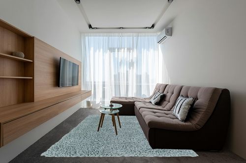 Mark&Day Area Rugs, 8x10 Abraham Modern Shag Teal Area Rug, Blue Carpet for Living Room, Bedroom or Kitchen (7'10" x 10') in Grey Living Room with Brown Couch