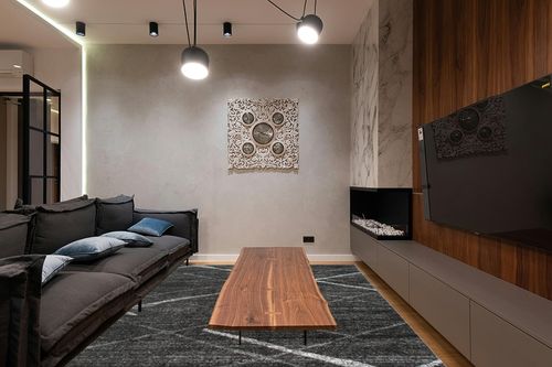 NuLOOM Thigpen Contemporary Area Rug, 7' 6" x 9' 6", Dark Grey in Dark Wood Living Room with Black Couch