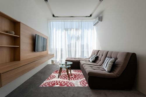Rugshop Modern Floral Circles Design for Living Room,Bedroom,Home Office,Kitchen Non Shedding Area Rug 5' x 7' Red in Grey Living Room with Brown Couch