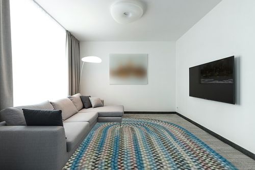 Colonial Mills New England Braid - Blue 9' x 12' in Modern Living Room with Grey Couch