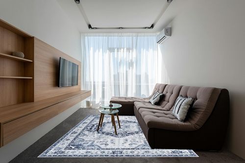 xilixili 8x10 Area Rugs,Washable Rug Anti-Slip Backing Area Rugs for Living Room - Stain Resistant Rugs for Bedroom,Vintage Printed Home Decor Large Area Rug (Navy Blue,8'x10') in Grey Living Room with Brown Couch