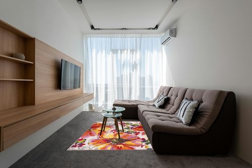Rugshop Modern Bright Flowers Non-Slip (Non-Skid) Area Rug 5 X 7 (5' 3" X 7' 3") Multi in Grey Living Room with Brown Couch