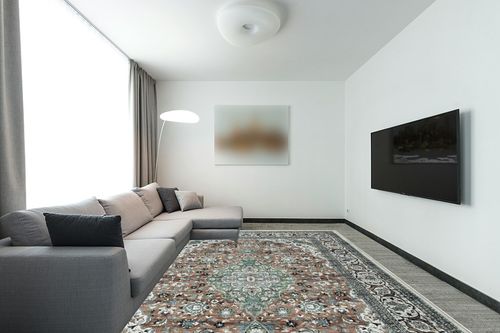 RUGSREAL Large Area Rug Washable Rug 9x12 Vintage Floral Print Throw Rug Stain & Water Resistant Washable Rug Non-Shedding Indoor Floor Cover, Green, 9x12 Feet in Modern Living Room with Grey Couch