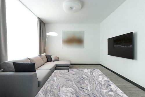 JONATHAN Y SOR203B-8 Swirl Marbled Abstract Indoor Area-Rug Contemporary Casual Transitional Easy-Cleaning Bedroom Kitchen Living Room Non Shedding, 8 X 10, Gray/Blue in Modern Living Room with Grey Couch