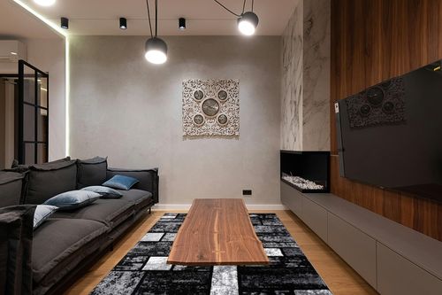 Persian Area Rugs Luxe Weavers Geometric Squares Gray 6x9 Modern Abstract Area Rug, Colorblock Premium Carpet Non Shedding,1007 in Dark Wood Living Room with Black Couch