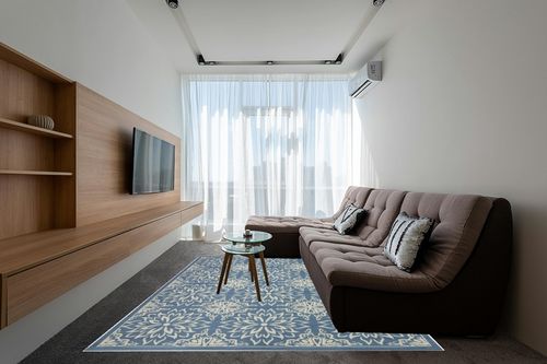 Nourison Jubilant Floral Ivory/Blue 7'10" x 9'10" Area Rug, Easy -Cleaning, Non Shedding, Bed Room, Living Room, Dining Room, Kitchen (8x10) in Grey Living Room with Brown Couch