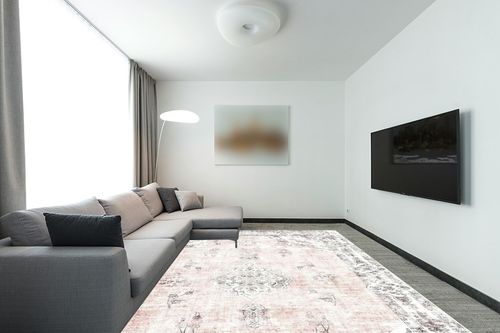 BRICHOEE Large Vintage Washable Rug 9x12 Light Pink Low-Pile Indoor Floral Print Carpet Non Slip Printed Persian Boho Area Rug for Living Room in Modern Living Room with Grey Couch