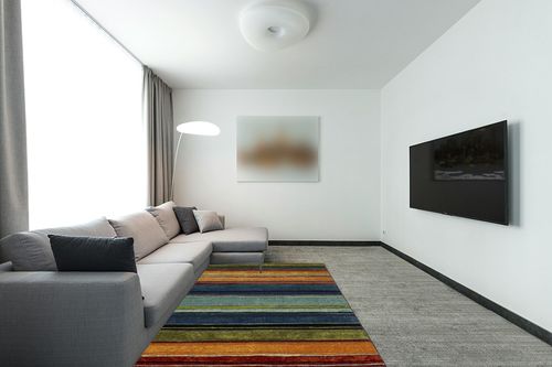 Mohawk Home Rainbow Stripe 5' x 8' Area Rug - Multicolor - Perfect for Living Room, Dining Room, Office in Modern Living Room with Grey Couch