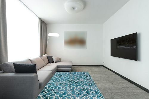 Wonnitar Moroccan Machine Washable Area Rug in Modern Living Room with Grey Couch