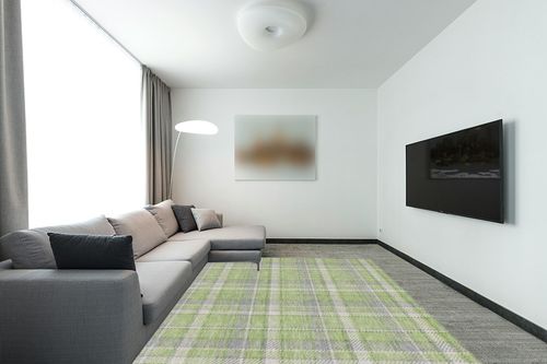 Addison Rugs Machine Washable Indoor/Outdoor Chantille ACN563 Green 8' x 10' Rug in Modern Living Room with Grey Couch