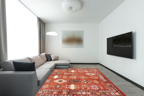nuLOOM Transitional Tribal Wilma Area Rug, 8x10, Orange in Modern Living Room with Grey Couch