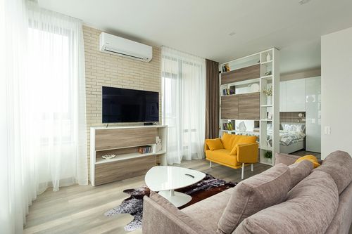 Sunshine Cowhides Salt and Pepper Tricolor Cowhide Rug Approx 5ft x 7ft 150cm x 210 cm in Light Modern Living Room with TV
