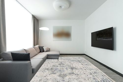 9'x12' | Washable Floral Area Rug | Kitchen & Living Room Rugs | Floral Rug ... in Modern Living Room with Grey Couch