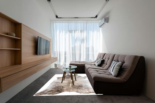 Genuine Light Grey Beige Brindle Cowhide Rug XL 6 x 7-8 ft. 180 x 240 cm in Grey Living Room with Brown Couch