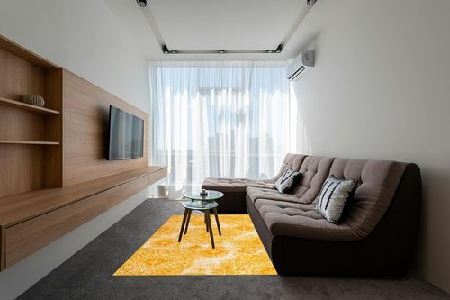 Unique Loom Sofia Collection Area Rug - Grand (5' 3" x 8' Rectangle, Yellow/ Ivory) in Grey Living Room with Brown Couch