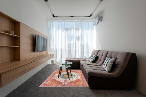 Moynesa Ultra-Thin Washable Vintage Area Rug - 5x7 Large Bedroom Boho Non-Slip Non-Shedding Living Room Mat Oriental Medallion Floor Carpet for Kids Nursery Room Office, Pink/Teal/Multi in Grey Living Room with Brown Couch