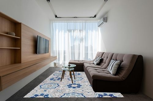 JONATHAN Y AMC101A-8 Mediterranean Medallion Indoor Outdoor Area-Rug Bohemian Floral Easy-Cleaning High Traffic Bedroom Kitchen Backyard Patio Porch Non Shedding, 8 X 10, Blue/Gray in Grey Living Room with Brown Couch