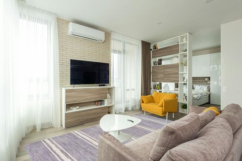 Eyely HSW121A-8 Machine Washable Bande Distressed Ticking Stripe Indoor Area Rug Bohemian;Rustic;Vintage;Classic, Bedroom, Kitchen, Living Room, Easy-Cleaning, Non-Shedding, 8 X 10, Lavender/Ivory in Light Modern Living Room with TV