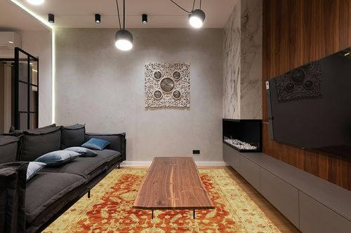 SAFAVIEH Oushak Collection Area Rug - 8' x 10', Rust & Ivory, Hand-Knotted Traditional Oriental Wool, Ideal for High Traffic Areas in Living Room, Bedroom (OSH119A) in Dark Wood Living Room with Black Couch
