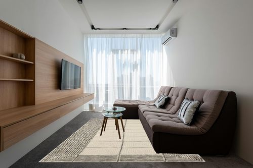 Chris Loves Julia x Loloi 7'9" 9'9" Cream/Black Large Francis FRA-02 Area Rug in Grey Living Room with Brown Couch