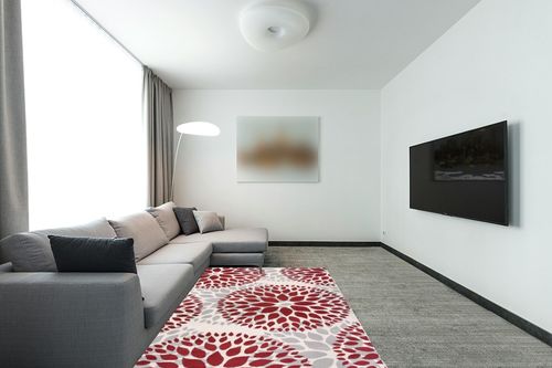 Rugshop Modern Floral Circles Design for Living Room,Bedroom,Home Office,Kitchen Non Shedding Area Rug 5' x 7' Red in Modern Living Room with Grey Couch