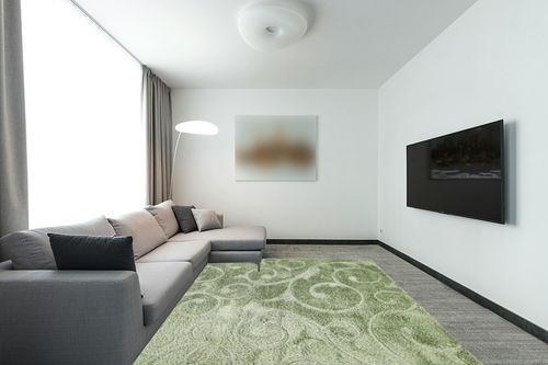 Unique Loom Floral Shag Collection Area Rug-Carved, 8 ft x 10 ft, Green in Modern Living Room with Grey Couch